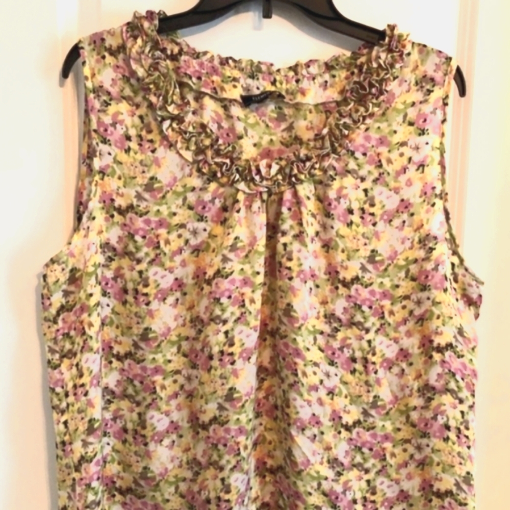 🌷Dainty Floral Satin Sleeveless Ruffles Career Blouse Camisole - XL